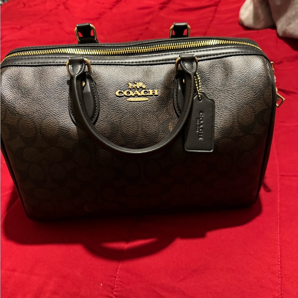 Coach Large Rowan Signature Brown and Black Satchel